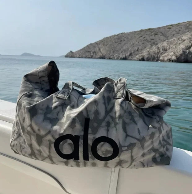Alo Yoga Gray Tie Dye Logo Tote Bag NWT Large Canvas Shopper