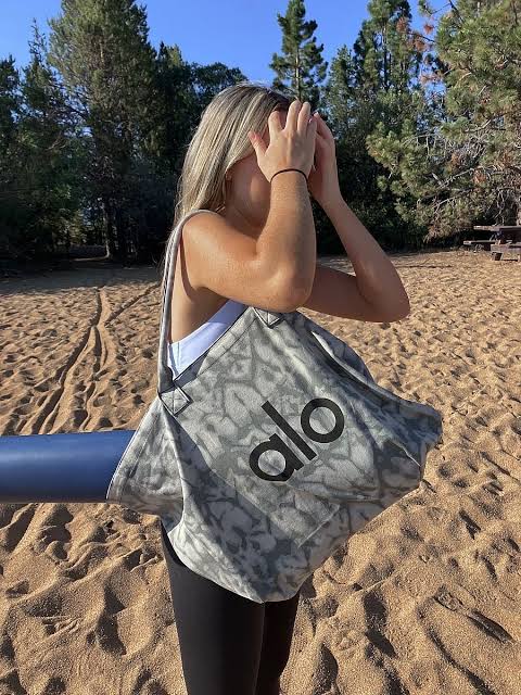 Alo Yoga Gray Tie Dye Logo Tote Bag NWT Large Canvas Shopper